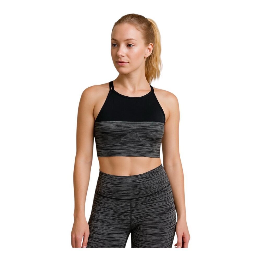 New Balance Womens Racerback Sports Bra~Size S~Grey and Black Striped ~L11 27